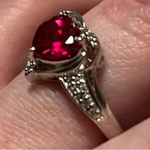925 Red Ruby& White Sapphire sterling silver Ring size 7